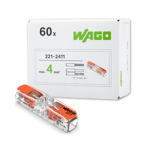Universali laidų jungtis INLINE 2×0.2 – 4mm²(60vnt. pakuotė) WAGO 221-2411/60 - Image 3