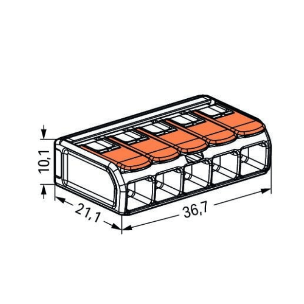 Universali laidų jungtis 5×0.5 – 6mm²(15vnt. pakuotė) WAGO 221-615/15 - Image 2