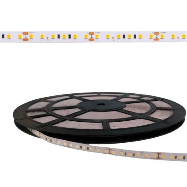 AKTO PLUS LED juosta 24V 9.6W/m 120LED/m 1080lm/m šiltai balta 3000K 120°, ritė 50m