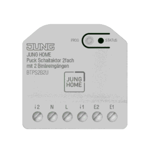 JUNG HOME Puck – 2 kanalų jungiklio aktuatorius su energijos matavimu ir 2 binariniais įėjimais