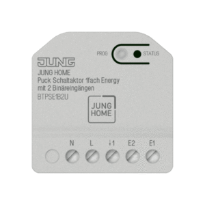 JUNG HOME Puck – 1 kanalo jungiklio aktuatorius su energijos matavimu ir 2 binariniais įėjimais