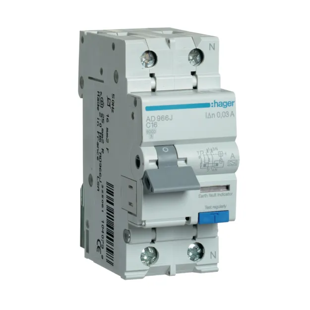 Kombinuotas automatinis jungiklis Hager AD966J C16 30mA 2polis C 6kA 230V, A tipas