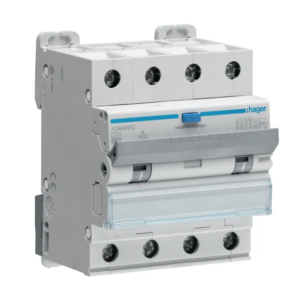 Kombinuotas automatinis jungiklis Hager ADM460C C10 30mA 4polis C 6kA 400V, A tipas