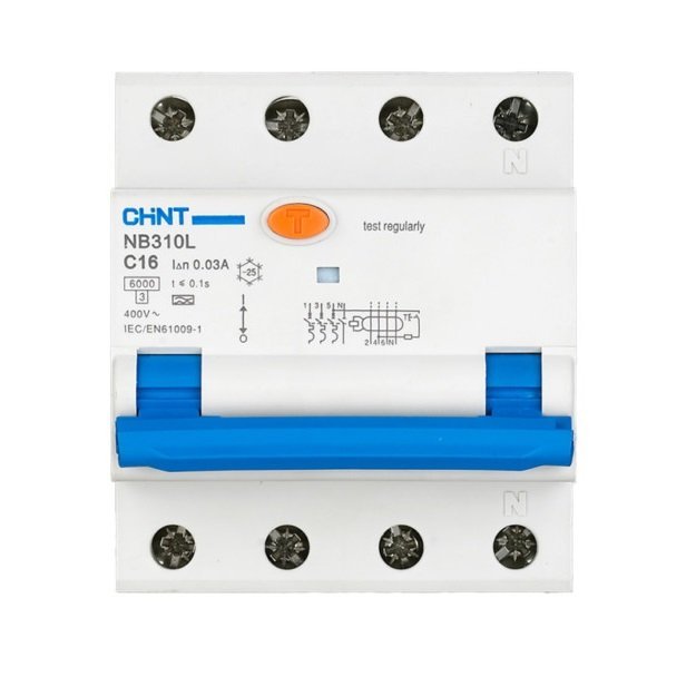 Automatinis jungiklis su srovės nuotėkio rele Chint RCBO 3P+N 20A C charakteristika 30mA A tipas 6kA
