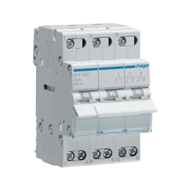 Modulinis perjungiklis SFT340 3-modulių I-0-II 3polis 40A 400V pajungimas iš viršaus