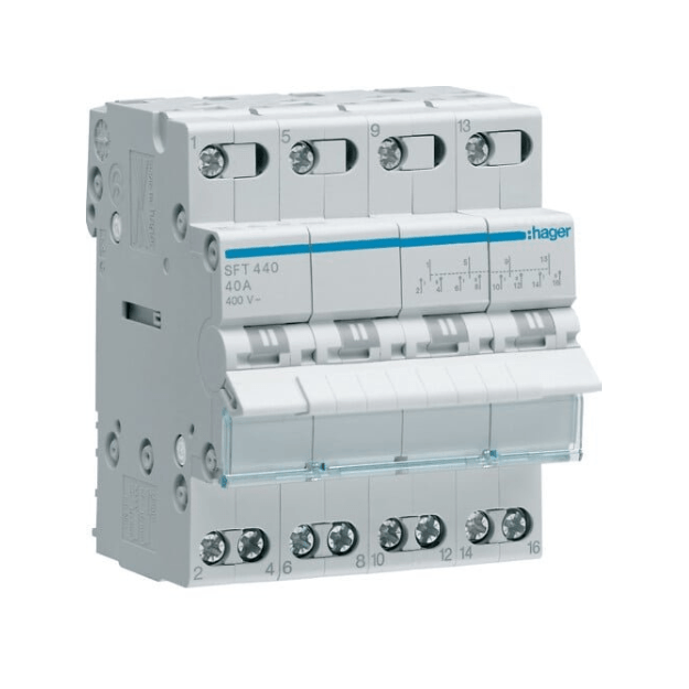 Modulinis perjungiklis SFT440 4-modulių I-0-II 4polis 40A 400V pajungimas iš viršaus