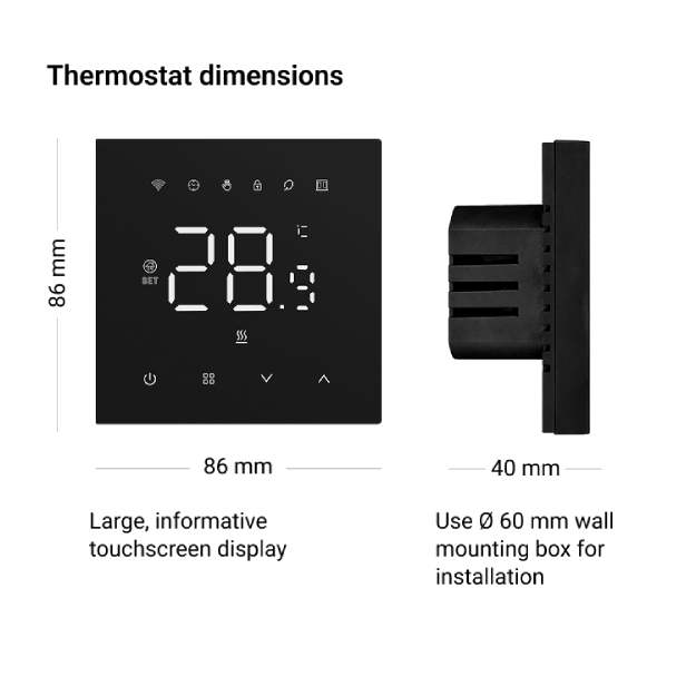 Terneo NX kambario Wifi termostatas, 230V, juodas, TUYA - Image 2