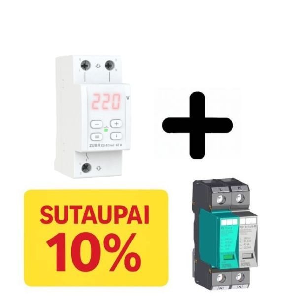 Įtampos kontrolė ZUBR D2-63 + viršįtampio apsauga KIWA PO 1+1 e 280V 7kA