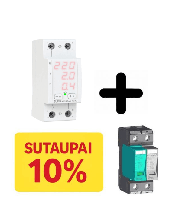 Įtampos kontrolė ZUBR MF2-63 + viršįtampio apsauga KIWA PO 1+1 e 280V 7kA