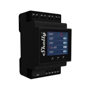Shelly Pro 4PM 4 kanalų DIN bėgio relė jungiklis su Wi-Fi, LAN ir Bluetooth ryšiu
